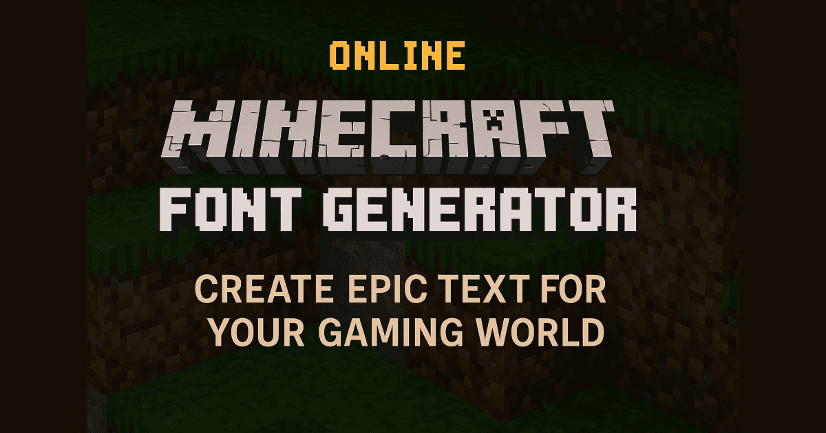 Promotional graphic for Minecraft Font Generator with pixelated Minecraft-style background