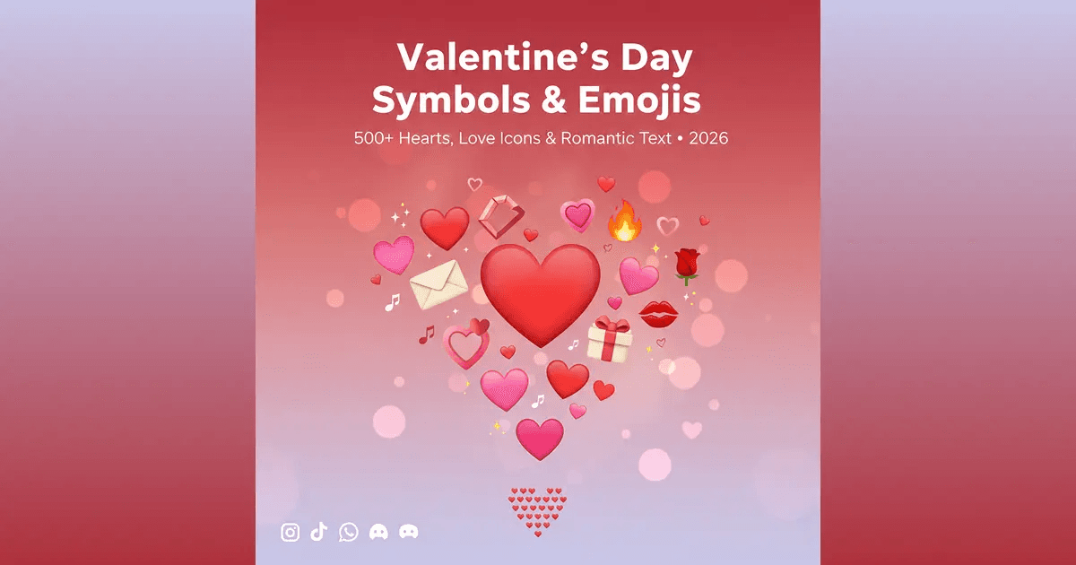 Valentine's Day Symbols & Emojis - Copy Paste Hearts, Love