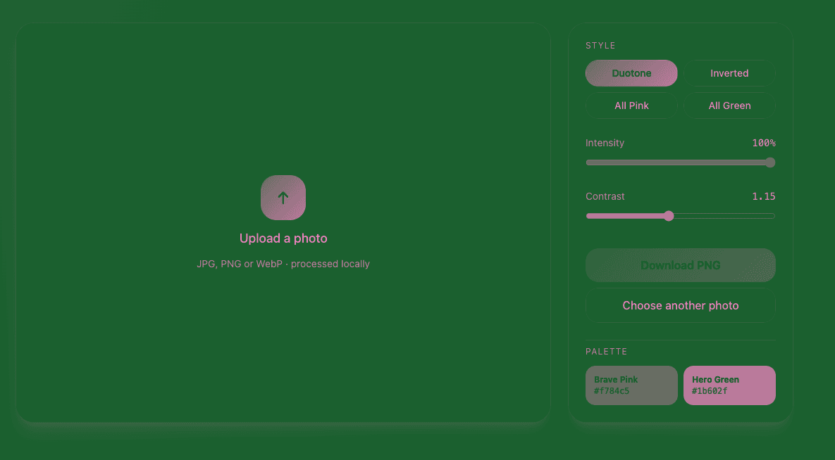 Brave Pink Hero Green generator with intensity slider and swap colors option